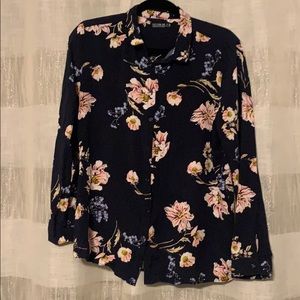 Navy blue floral collared shirt